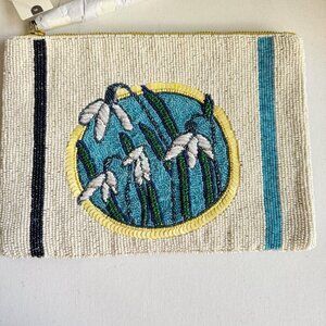 The Fiona Large Beaded Clutch Blue White Floral